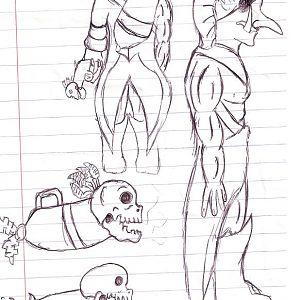 Some concept doodles of a troll pirate model I'll probably make that I did in gym class.