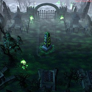 A Death Obelisk at the center of the Necropolis' left yard. Powers the Lich-lord's rituals, helping him summon spirits of the dead.