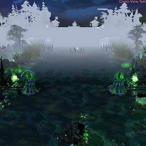Middle borderland with the old garden ruins beyond the fog.