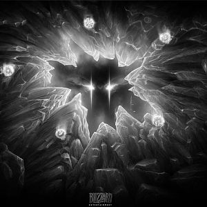 A recolored version of the Frozen Throne Ice Chamber Glacier wallpaper, into black and white.
