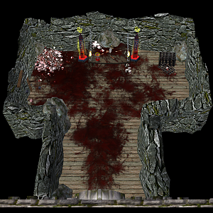 After entering an abandoned house you find a secret room where a necromancer does his dark rituals