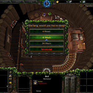 An example of the Sleep System dialog box. Time of day matters for some quests so this allows you to pass time quickly. It also replenishes HP and Man