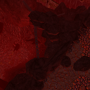 A pit of rotting corpses thrown from a rock outcropping high above