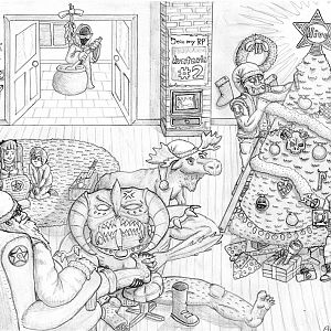 Concept Art Contest: "Christmas Eve": Final Entry

List of characters included in the drawing
*Alagremm, the cultist LoveSlave cooking Ris a la man