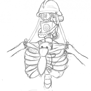David's body with mechanical head