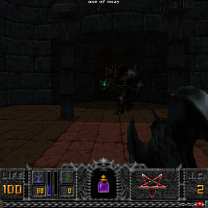 Unholy Death (unholydeath.wad)
MAP41 - Ephemeral Temple

Playing with my custom class Deathknight (separate WAD).

The axe is the skeleton's best