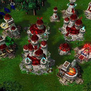Haha, fall before the strength of the Scarlet Crusade!!
I used Blood Raven's Spell Thief skins and blood elf buildings by SinsterX.