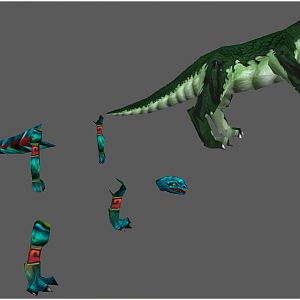Lizardman Strider. The green dino is the mount. The blue raptor like creature is the Lizardman Rider