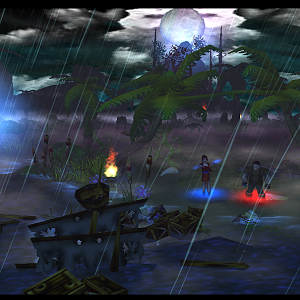 Showcasing both of the protagonists, standing at the shore.