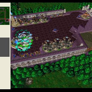 Blue Team's base, the enemy team is a mirrored one on the other side of the map, you revive there, buy stuff and restore your lost health or mana. It'