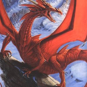 An red dragon raging on a mountain pisk