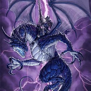 a Dragon rider riding on a thunder dragon