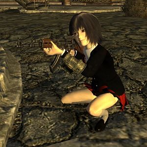 Fallout New Vegas Character

Aya-chan with her cute school blazer uniform with AK-47 weapon.