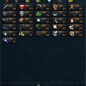 My skills overview at total level 2300 out of maximum 2595.

Less than 300 level ups remaining... It'll be done some day.