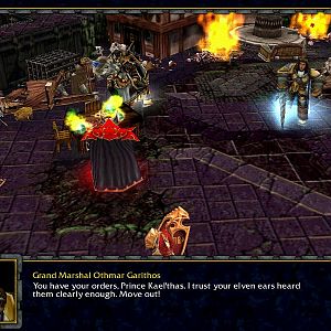 The in-game cinematic. Notice the new hero and the cinematic's change.

NILAN "STEELHEART" KASSAN: You summoned me, Lord Garithos?
OTHMAR GARITHOS: