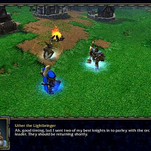Captain Falric and Prince Arthas Menethil arrive at the Silver Hand's Base Encampment. Notice the new units.