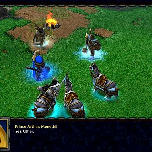 Captain Falric, Prince Arthas Menethil, and Uther the Lightbringer. Notice the new units and the return of the horses without their knights. Knight co