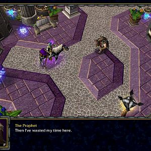 Medivh, the Prophet and the Last Guardian takes his leave after failing to convince Antonidas to listen to his warning. Notice the new terrain and uni