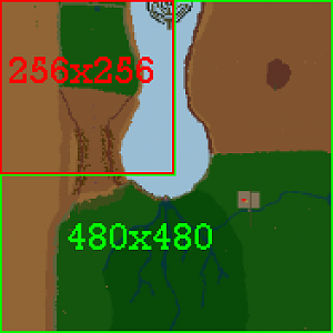 The upper left corner is the minimap of the WEs max the 256x256 cells.
The entire picture is the WE Newgens max 480x480