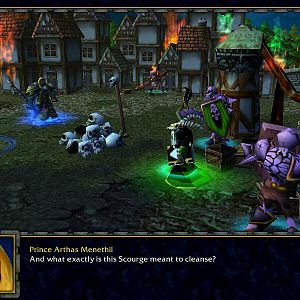 Kel'Thuzad, Prince Arthas Menethil, Kel'Thuzad, and many skeletons around them. Notice the new skins and units.
