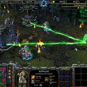 After the cinematic. Kel'Thuzad becomes invulnerable and is safeguarded by two generators located within a Gargoyle Spire and a Slaughterhouse. If the