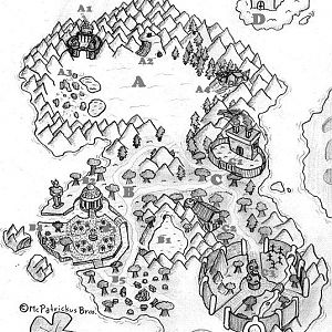 The unnamed world in which the Kaelicious roleplay takes place in, painted by the skillful McPatrickus brothers. Short descriptions for the different