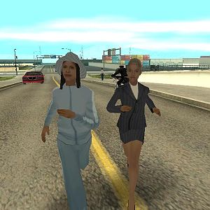 Mexican Girl and a stupid businesswoman chasing CJ.