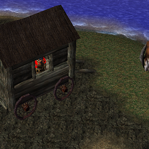 A traveling merchant near the river. I'm sure you can find something worth buying here.