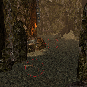 These tripwires can be hard to see in the darkness of the catacombs (ingame it is very dark). If you trip one a pile of rocks will crush you from abov