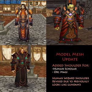 Model mesh update:
- Human Scholar and Orc Mage added shoulder made from talon of the Phoenix as base mesh
- Human Wizard shoulder revised due to so
