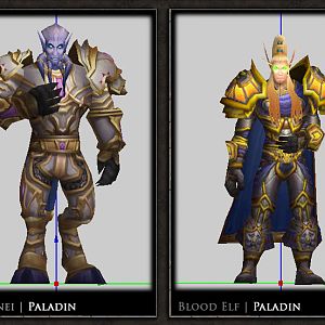 Lowpoly Rendited: Draenei and BE Paladin (Geomerging WIP)

- Draenei using Eredar Demon base body mesh for lower polycount
- Blood Elf using Human
