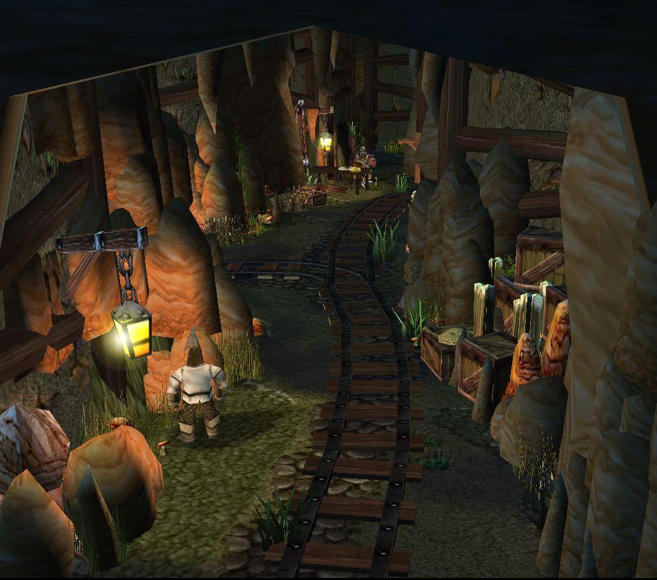 1st mine, low level mobs, through it is a bandit camp/village.