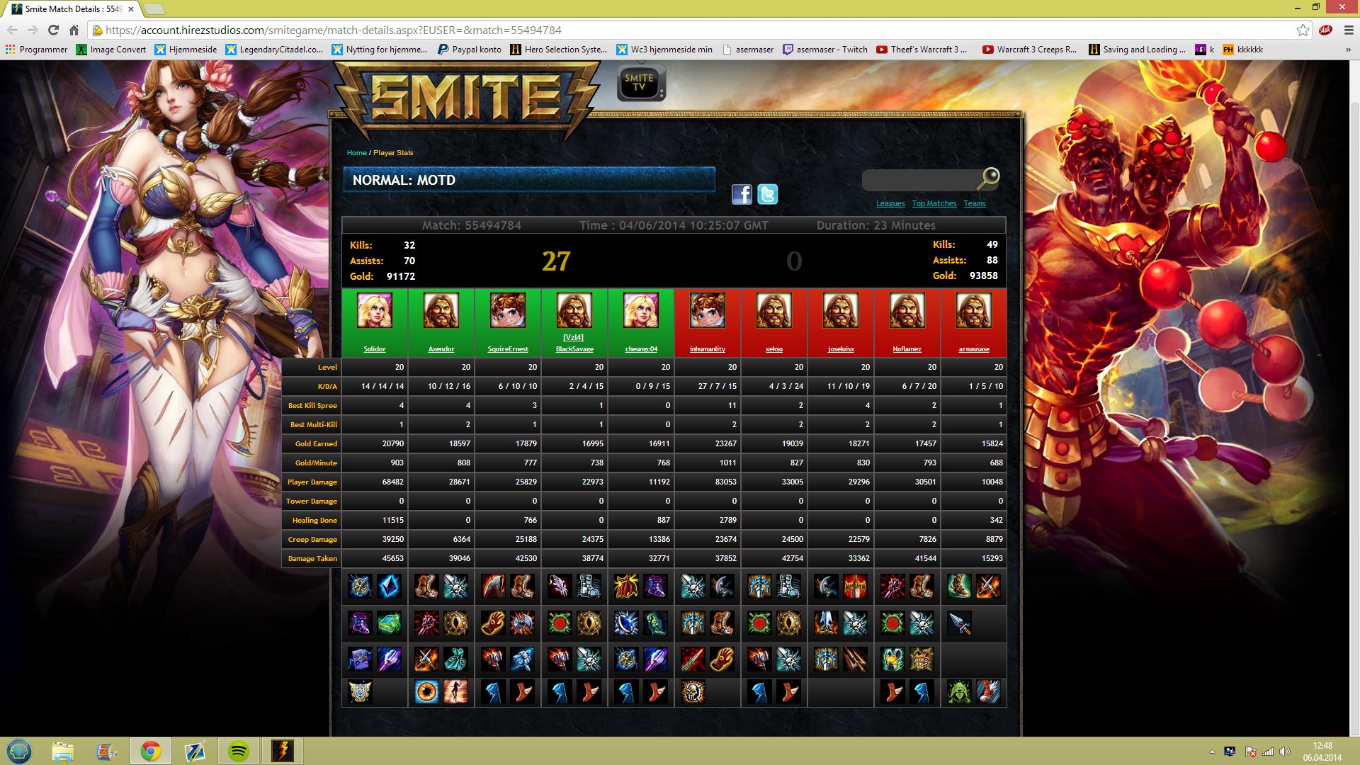27/7/15 With Cupid on this. Could get more kills but...
