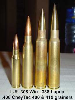 .308 Winchester, .338 Lapua, .408 Cheytac