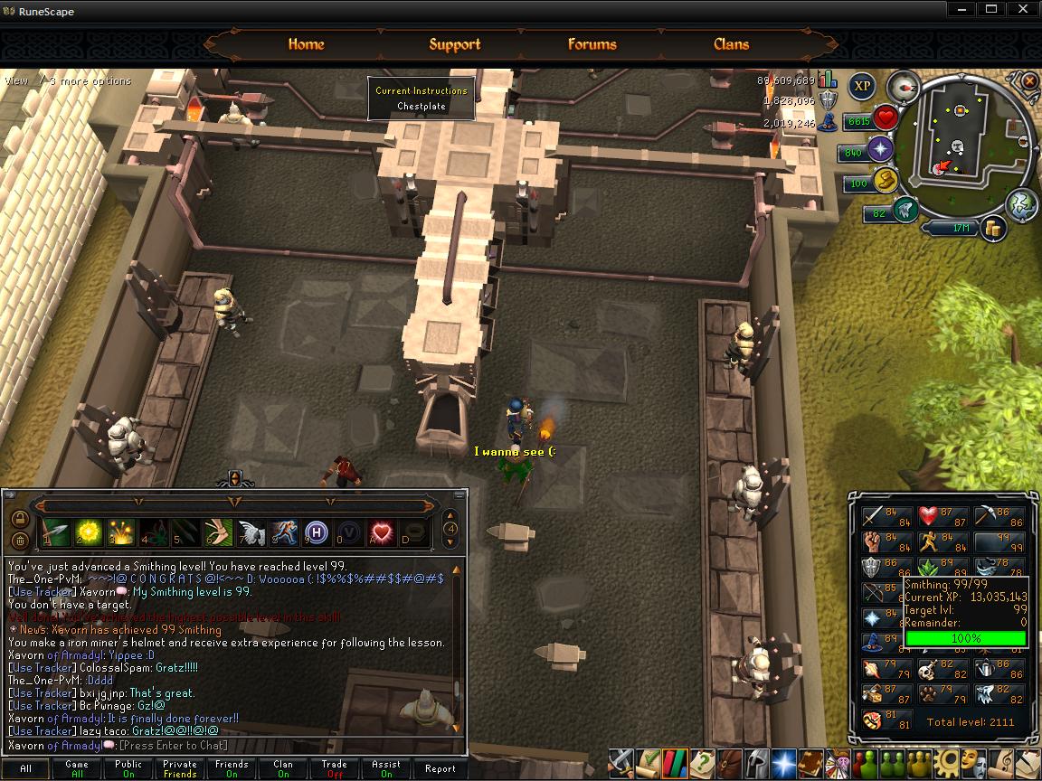 99 Smithing and thus my first ever 99 skill, achieved on 30/6/2013.

Thanks for The_0ne-PvM and WBPK Syndicate FC for company. :)