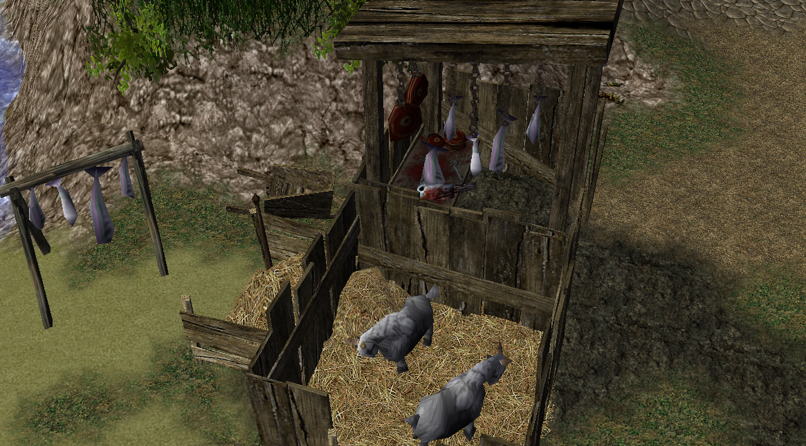 A butcher near a small village. He specializes in fish and goat meat.