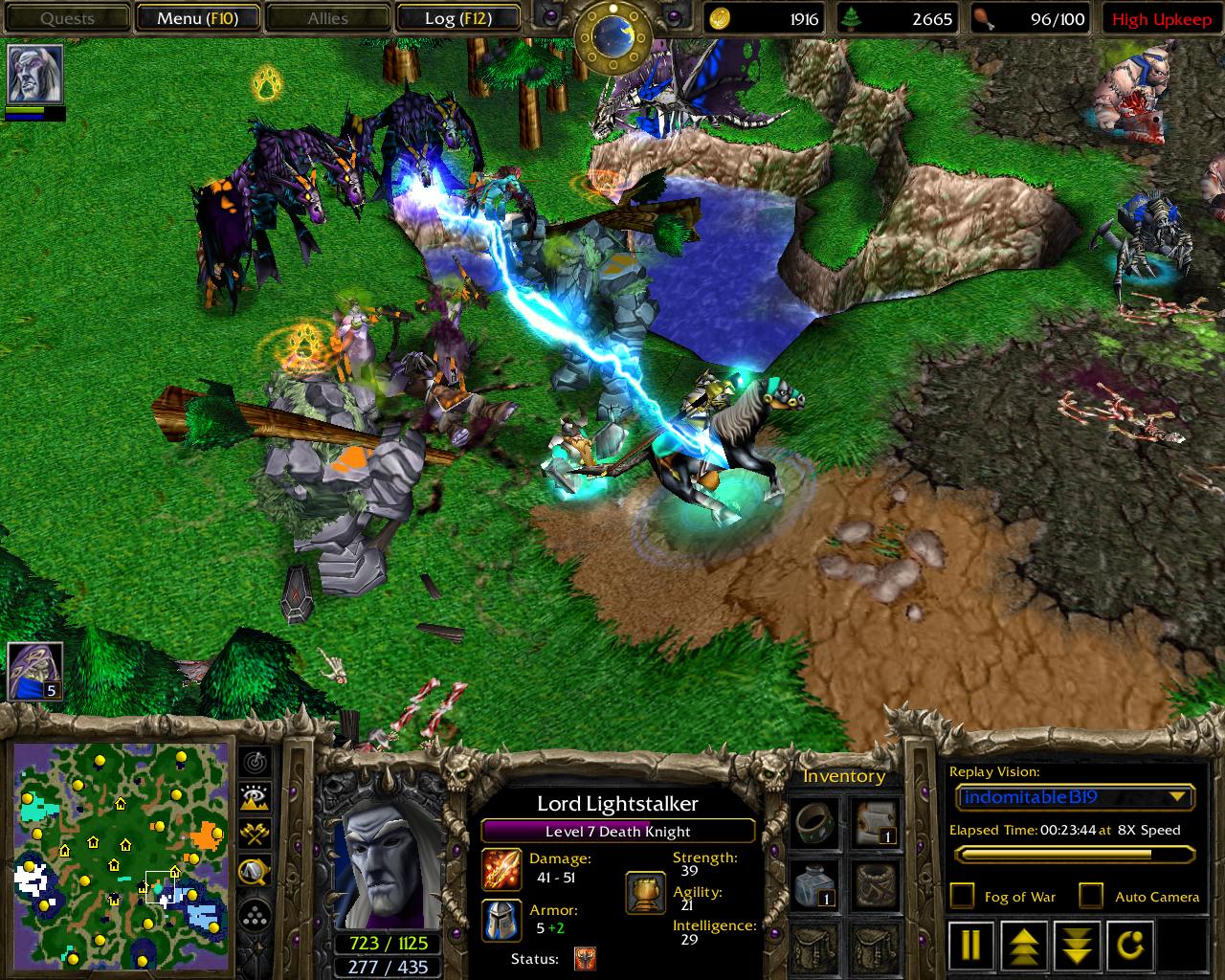 A Chimaera firing a bolt of lightning at disturbedking's (Orcnet) Archmage in the first melee game in the PRS Tournament.