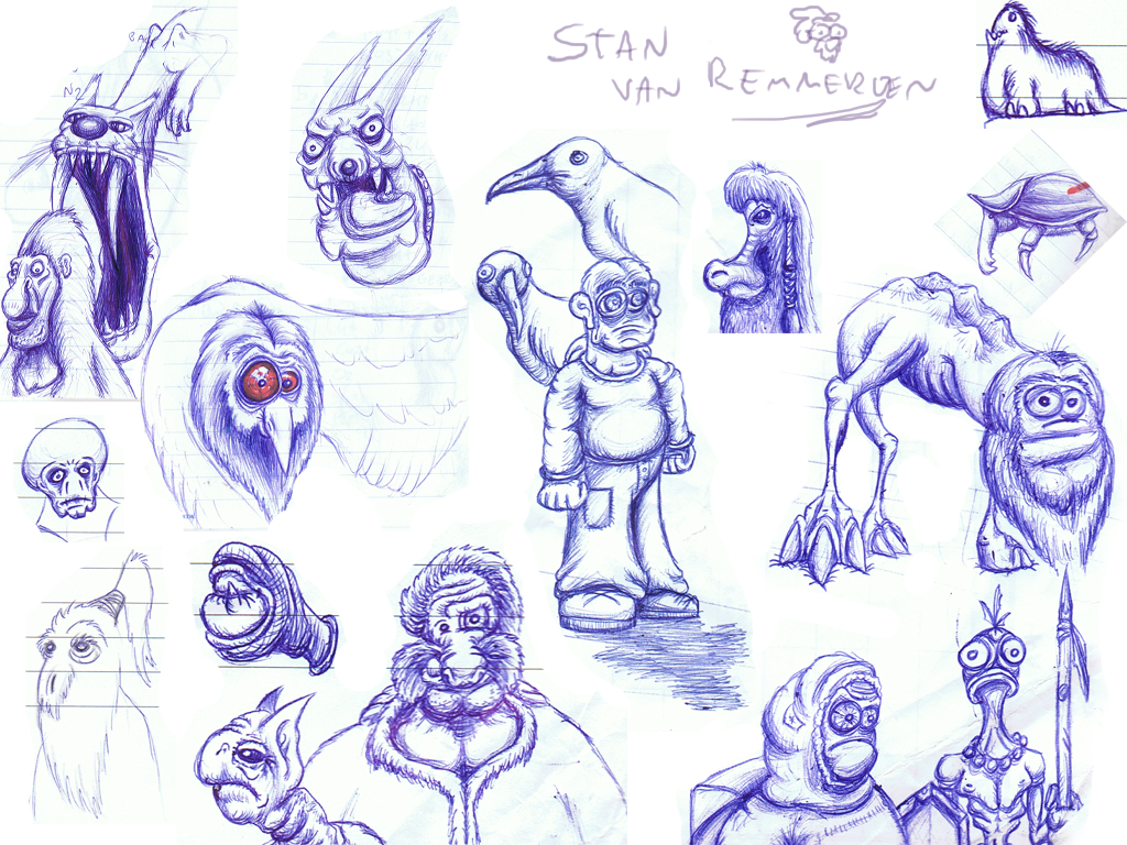 A compilation of doodles I did during lessons.