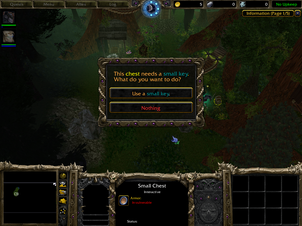 A dialog box that allows you to open chests. Certain chests have certain requirements in order to open them