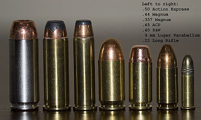 A list of handgun cartridges ranging from .22 LR to .50 Action Express
