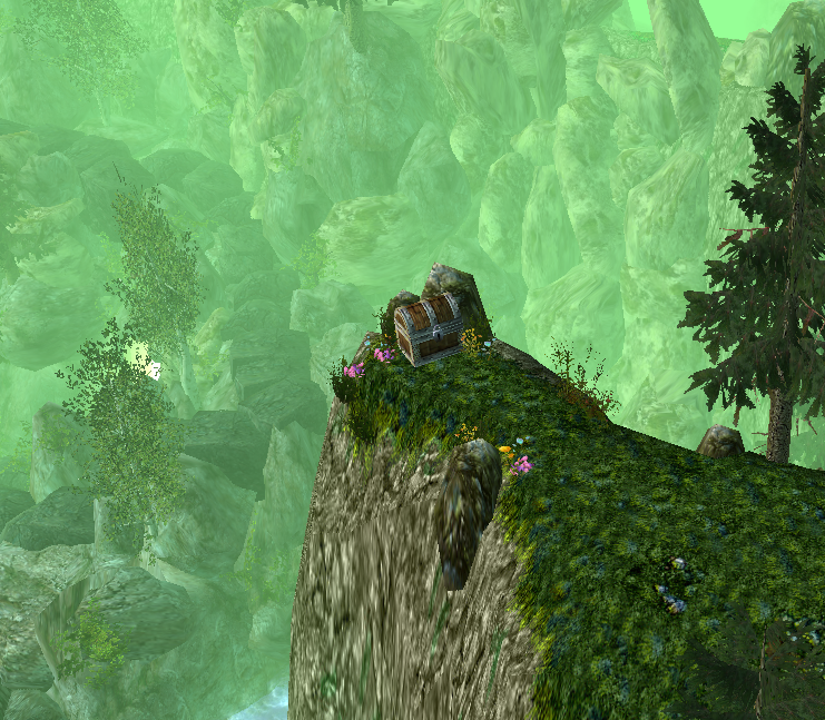 A lone chest overlooking the gorge. A large key is needed to open this chest