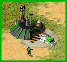 A Pherithian Resource Refinery with an old Harvester truck and a Light Infantry.

Credits to Tiberian Sun (Firestorm), Red Alert 2 (Yuri's Revenge)