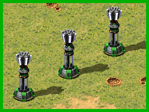 A row of Pherithian Prism Towers.

Credits to Tiberian Sun (Firestorm), Red Alert 2 (Yuri's Revenge) and C&C: Reloaded