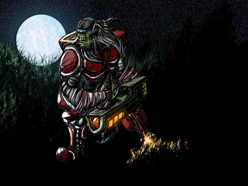 A space orc, for my upcoming map, Orcs in Space.

I'm not happy with how the moon turned out >:|