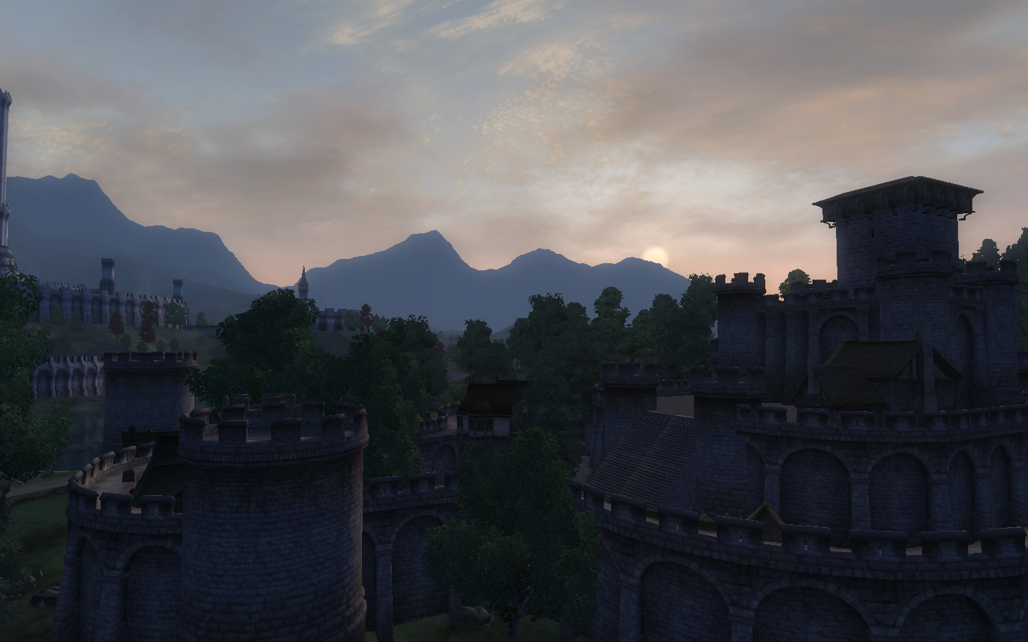 A view of the castle at dawn.