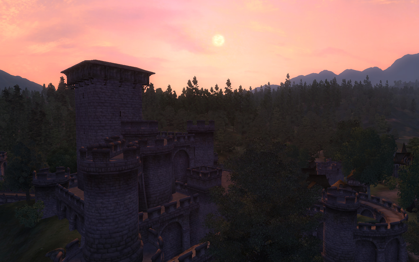 A view of the city at sunset.