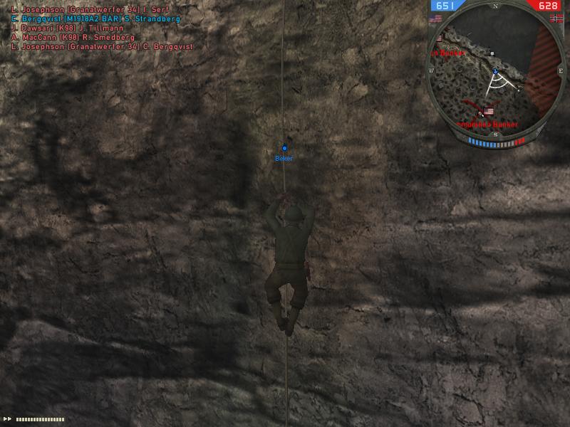 American Soldier, climbing through a Grappling Hook.

~Took from Forgotten Hope 2, a WW2 mod for Battlefield 2.