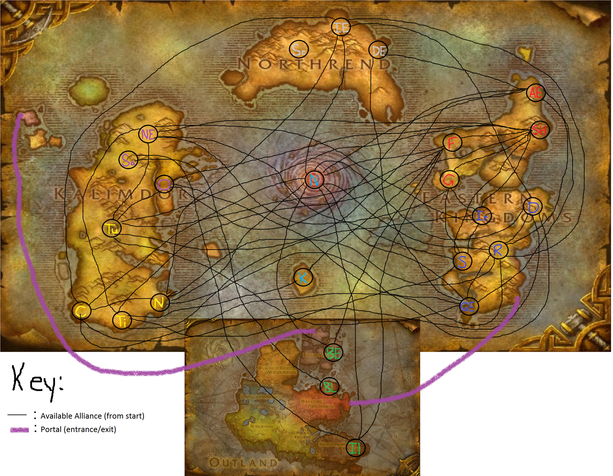 An interaction web which shows the alliances available to each faction at immediate start of the game.