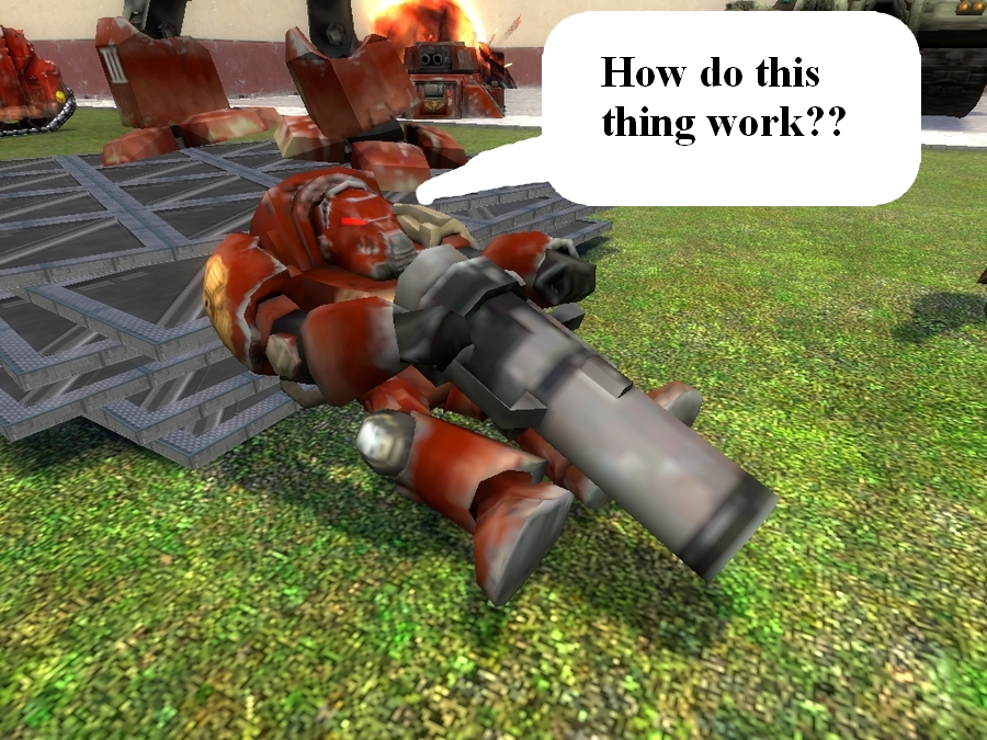 An Terminator got problems with figure out how the rocket launcher works.