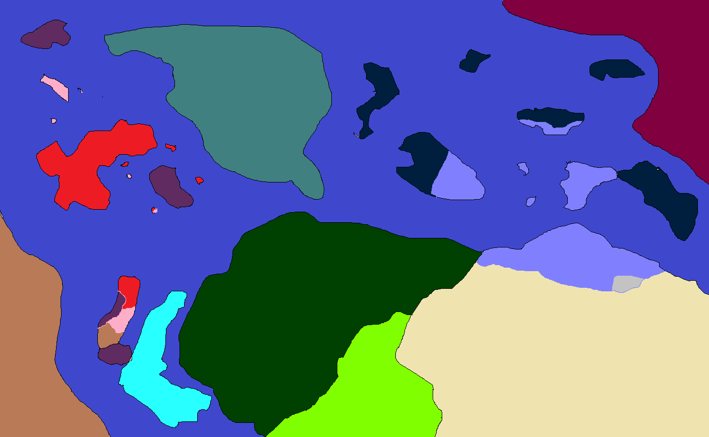 An unlabeled map of my campaign's world map.